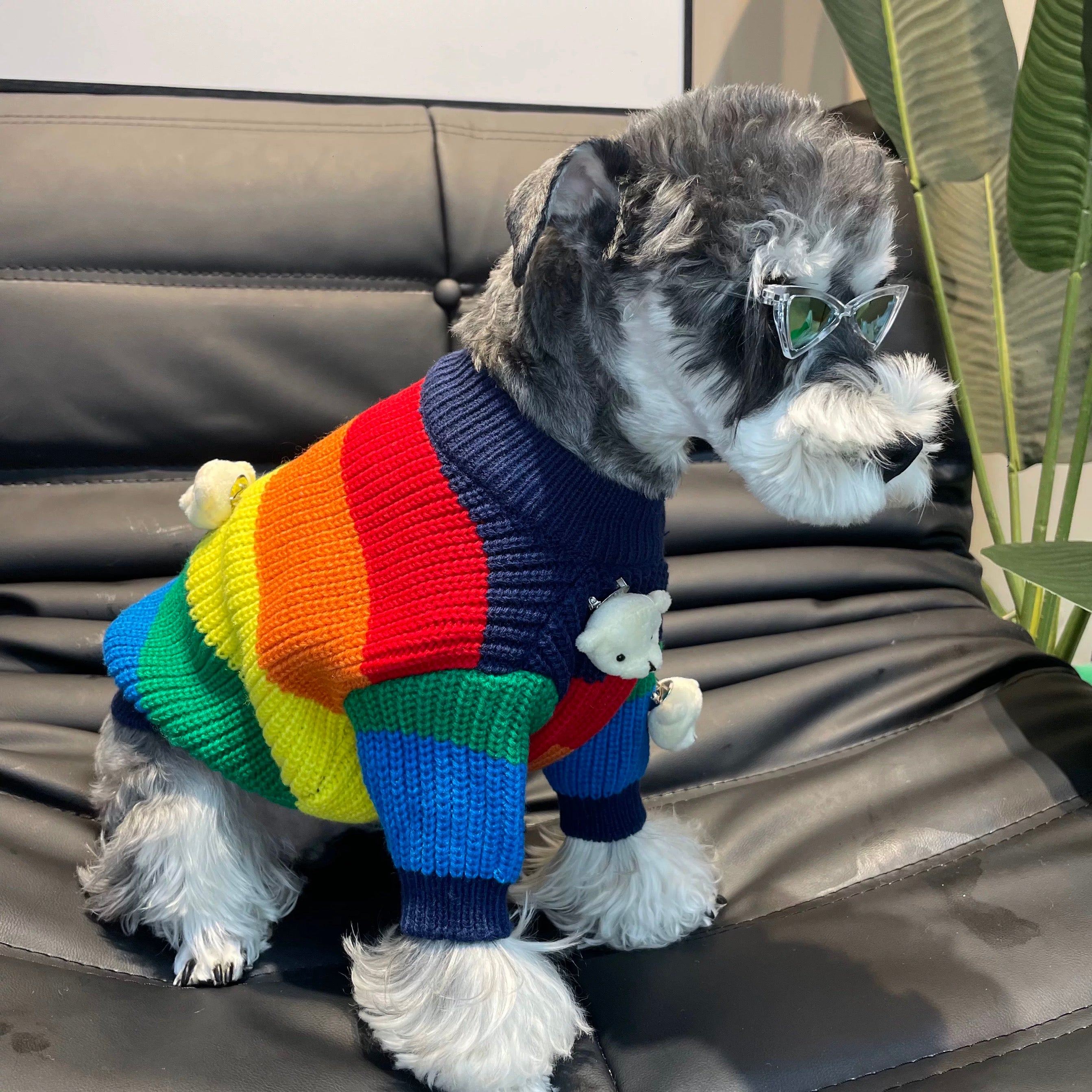 Bear Decor Multi-color Striped Dog Cat Sweater