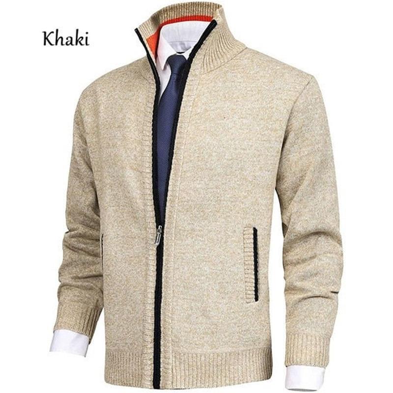 💥2024 Fall Sale 49% OFF🔥 Men's Solid Color Standing Collar Fashion Cardigan Sweater Knit Jacket