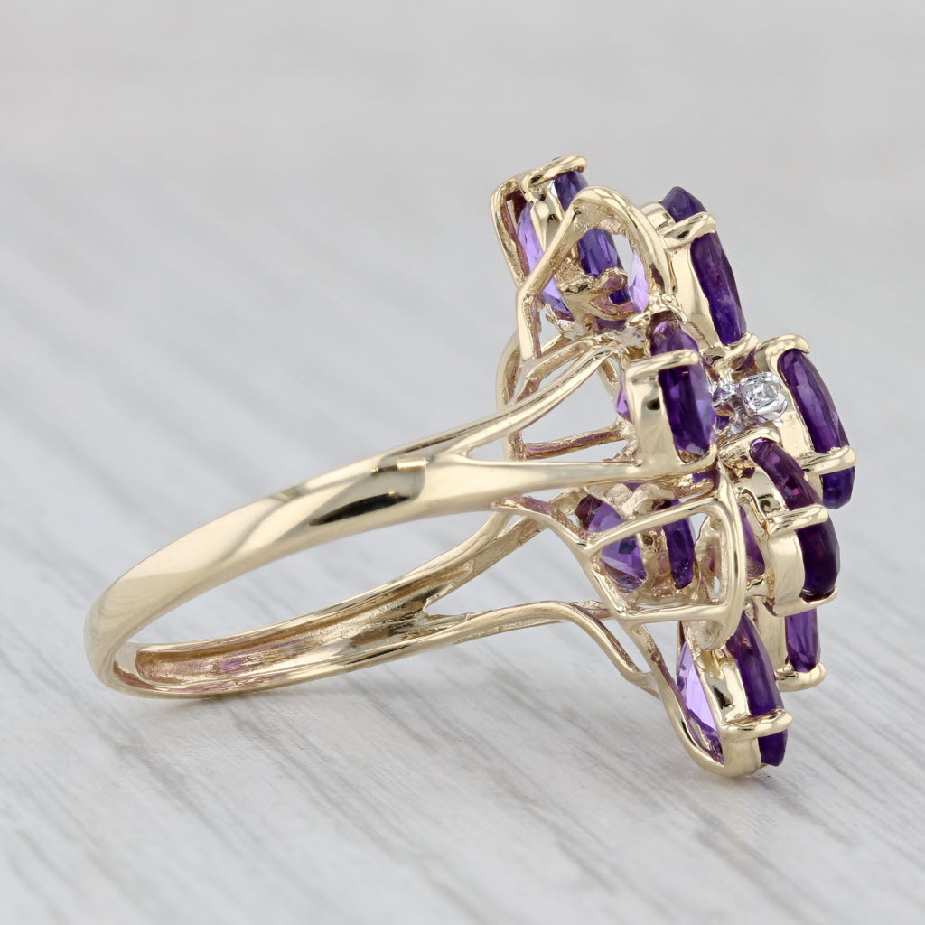 6.23ctw Amethyst Diamond Cluster Ring 14k Yellow Gold Size 9 Cocktail