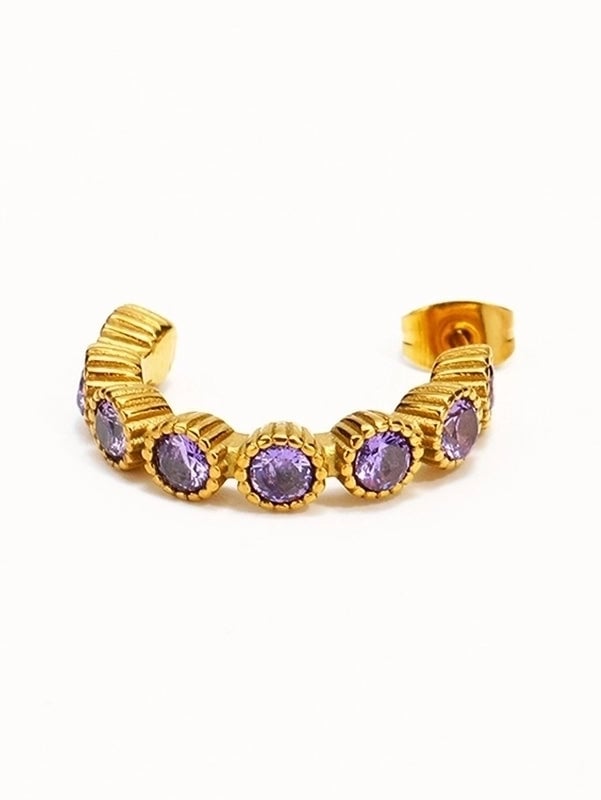 3 Pieces Elegant Vintage Style C Shape Inlay 304 Stainless Steel Artificial Gemstones Artificial Gemstones 18K Gold Plated Ear Studs