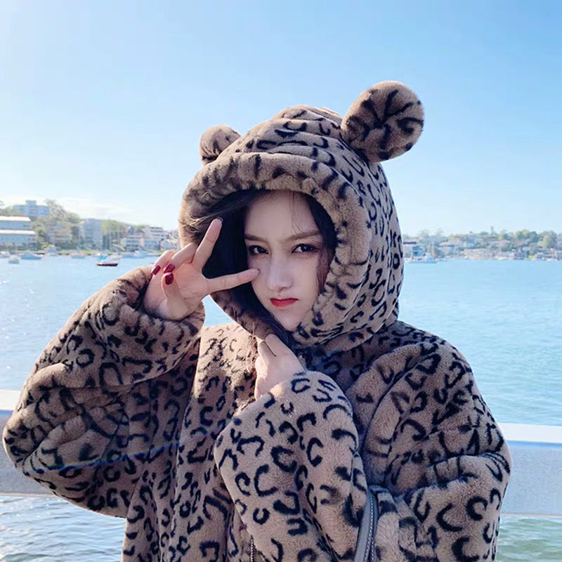 Plush warm leopard coat KF90052