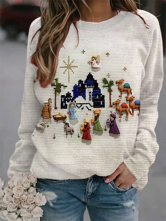 Women's nativity print casual sweatshirt