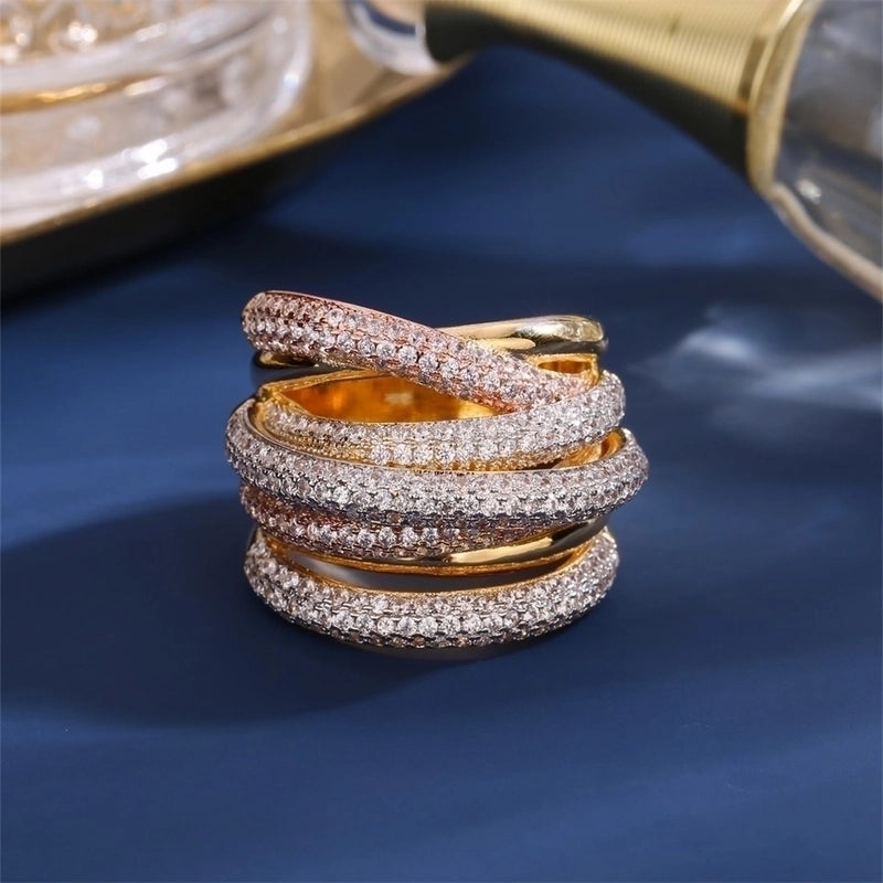 Copper 18K Gold Plated Fashion Inlay Geometric Zircon Rings