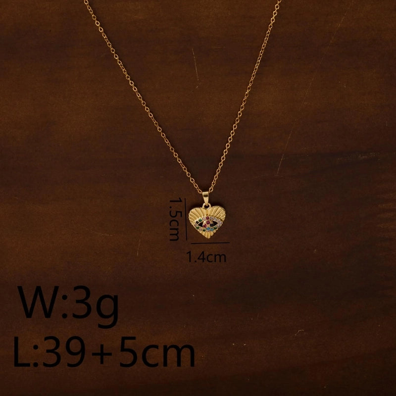 Elegant Retro Minimalist Devil's Eye 304 Stainless Steel Resin Zircon 18K Gold Plated Inlay Pendant Necklace
