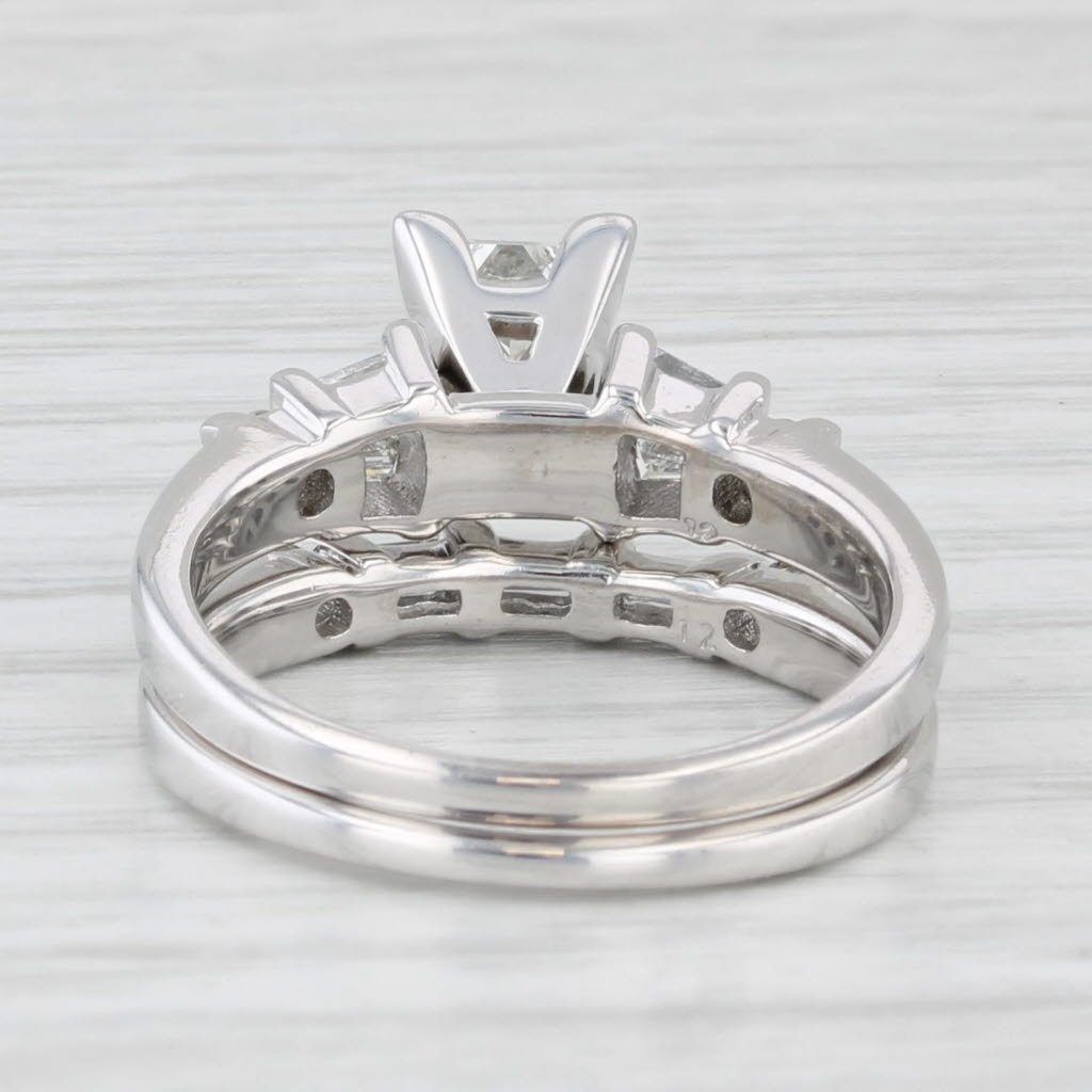 1.07ctw Diamond Princess Cut 14k White Gold Bridal Set Engagement Ring Size 7.25