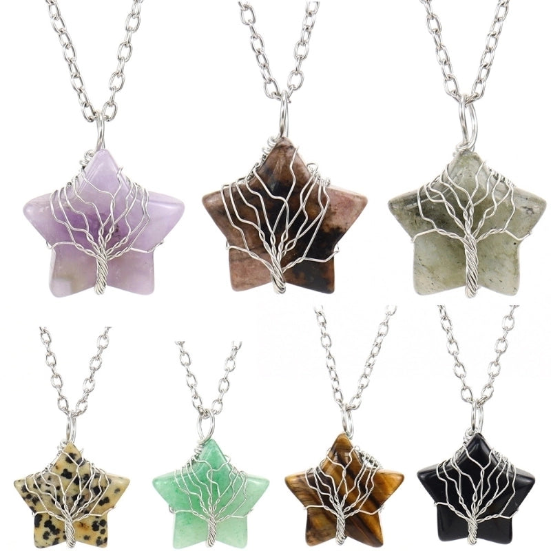 Minimalist Star Natural Stone Ferroalloy Patchwork Pendant Necklace