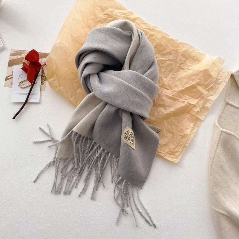 Autumn And Winter New Light Luxury ~ Coat Mate Double-sided Solid Color Scarf Women's Style Cashmere-like Warm Shawl Scarf