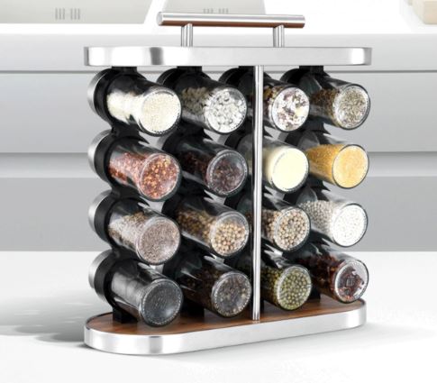 Stainless Steel Condiment Set Spice Jar Rack. 16Pcs Kitchen Cruet Condiment Bottle