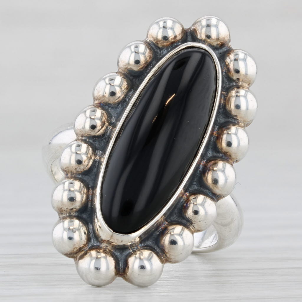 Vintage Onyx Ring Sterling Silver Size 8 Statement Mexico
