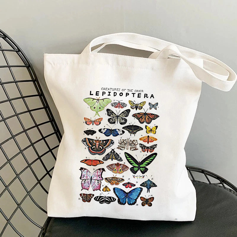 Women's Large Canvas Printing Flower Butterfly Streetwear Square Open Canvas Bag