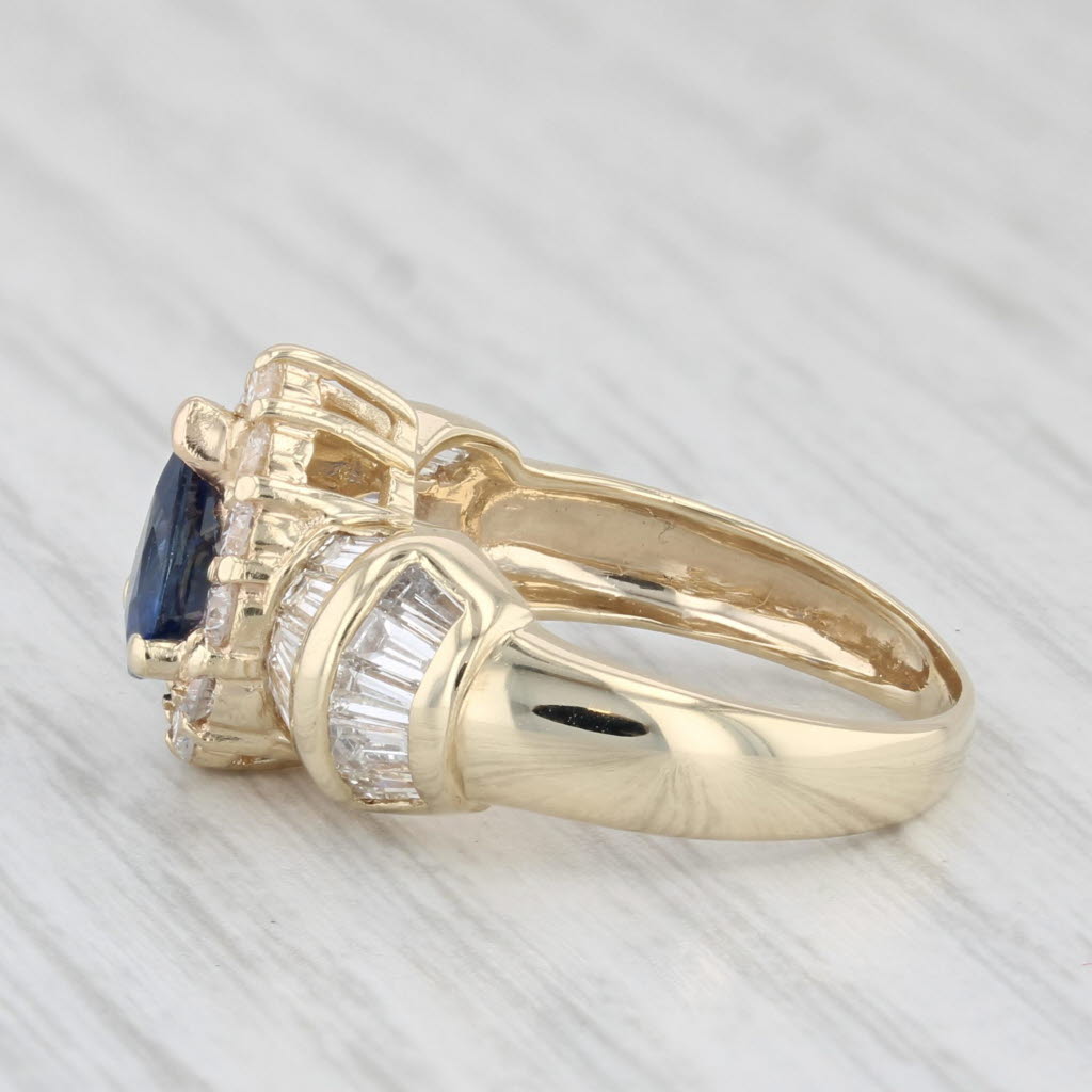 1.61ctw Blue Sapphire Diamond Halo Teardrop Ring 14k Yellow Gold Size 5