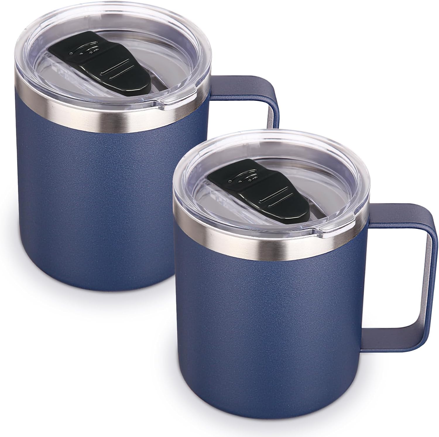 Volhoply 14oz Insulated Stainless Steel Coffee Mug with Leakproof Lid,Double Wall Vacuum Travel Coffee Cup with Handle,Reusable Metal Tumbler,Camping Mugs Keep Hot/Cold,Christmas Gifts(Black,1