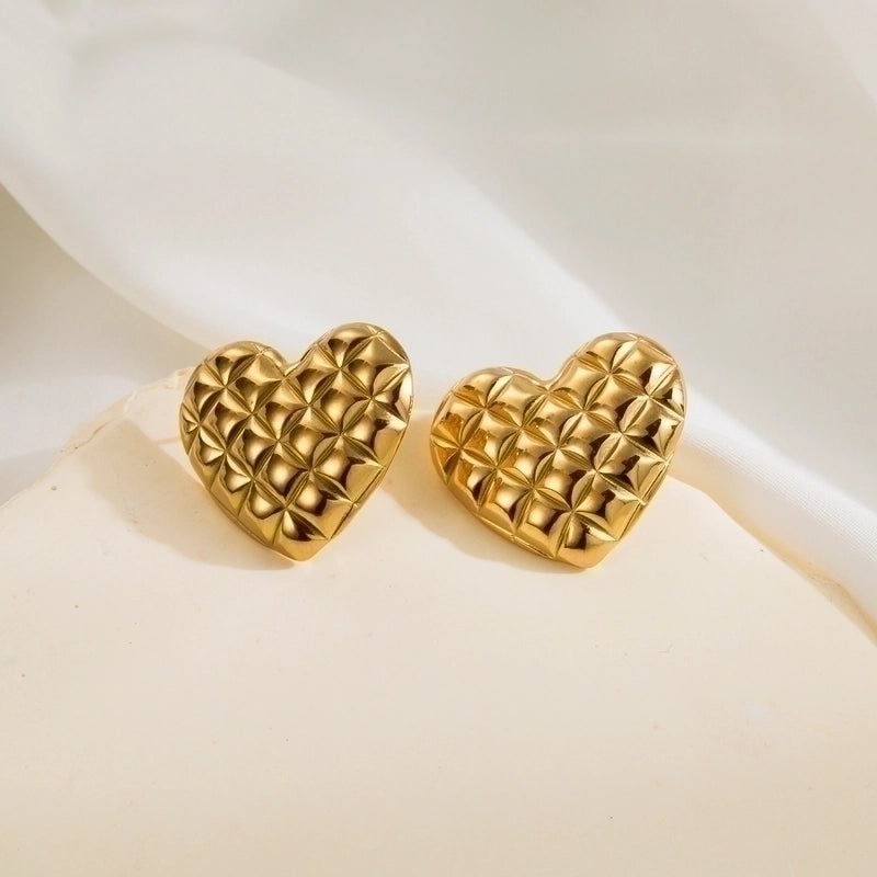 1 Pair Minimalist Classic Style Argyle 304 Stainless Steel 14K Gold Plated Stainless Steel Earrings