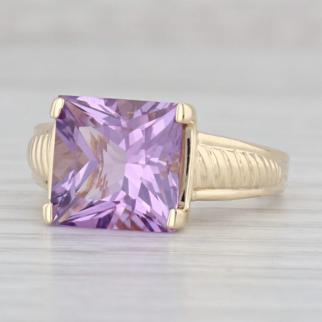 5.15ct Princess Amethyst Solitaire Ring 14k Yellow Gold Size 8 Heart Bridge