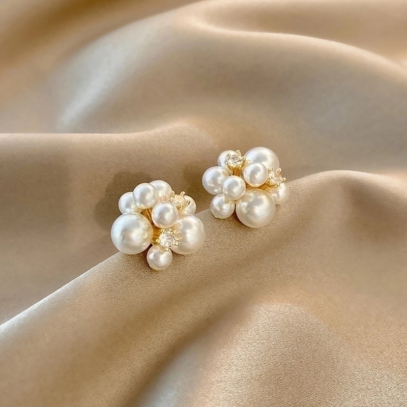 1 Pair Fashion Star Flower Imitation Pearl Alloy Inlay Rhinestones Women's Earrings