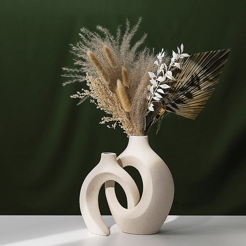 Hot selling natural dry flower vase Nordic minimalist modern home decoration bouquet unglazed pottery vase set