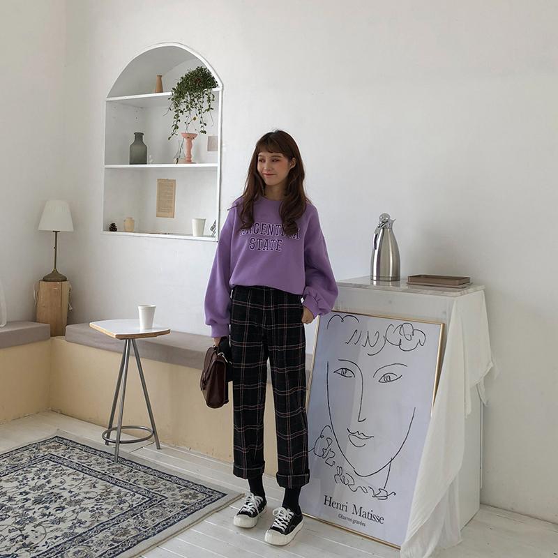 Straight Plaid Cotton Trousers