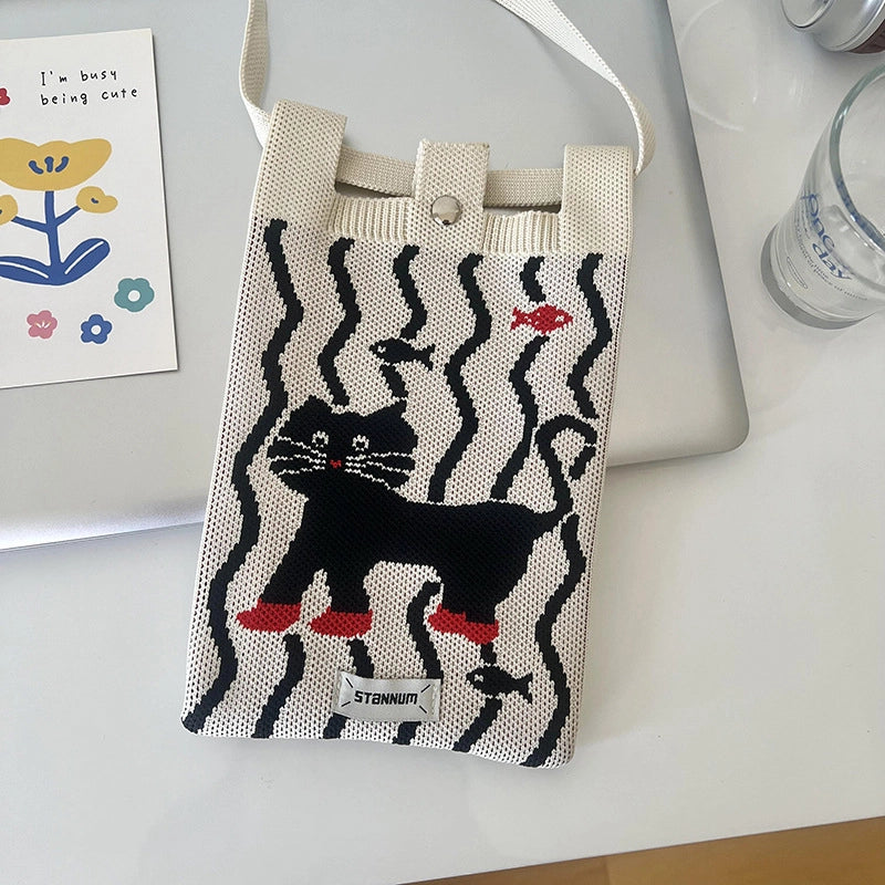 Women's Polyester Printing Animal Color Block Cute Square Buckle Shoulder Bag Phone Wallets