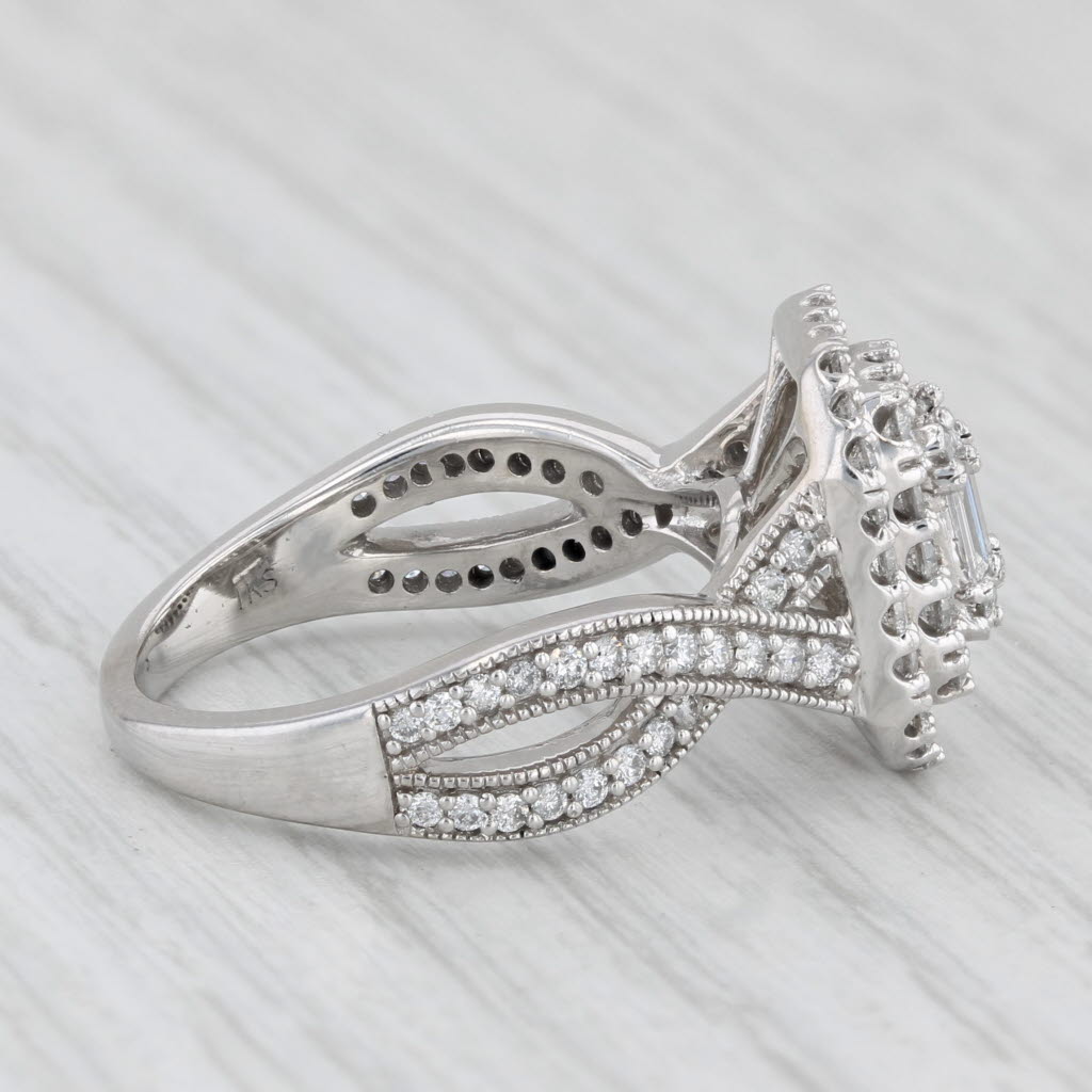 0.90ctw Diamond Double Halo Engagement Ring 14k White Gold Size 7
