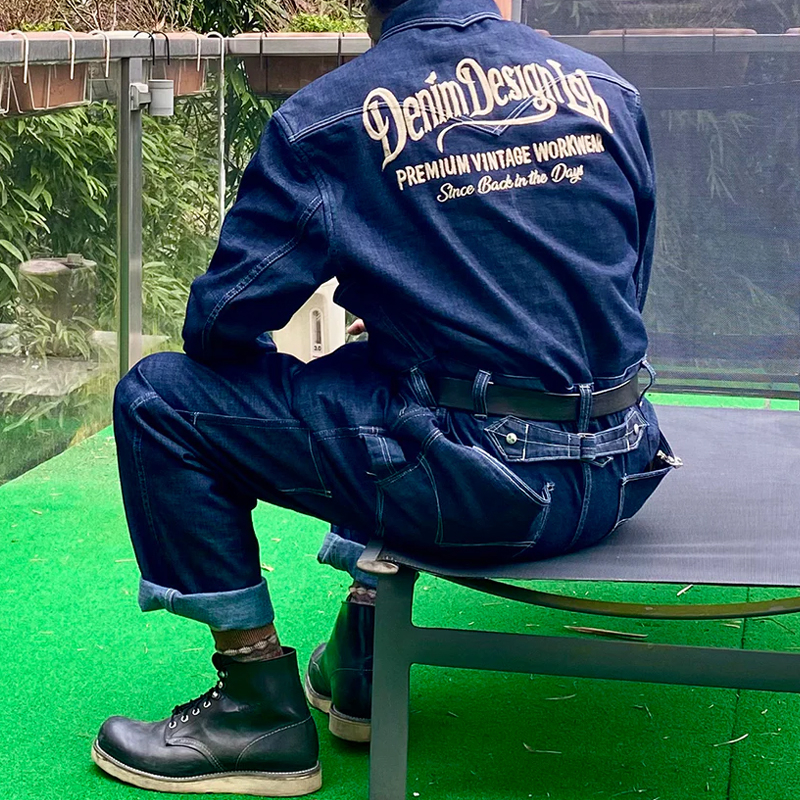 13OZ Indigo SINCE BACK IN THE DAYS Embroidered Denim 10-Pocket Jumpsuit