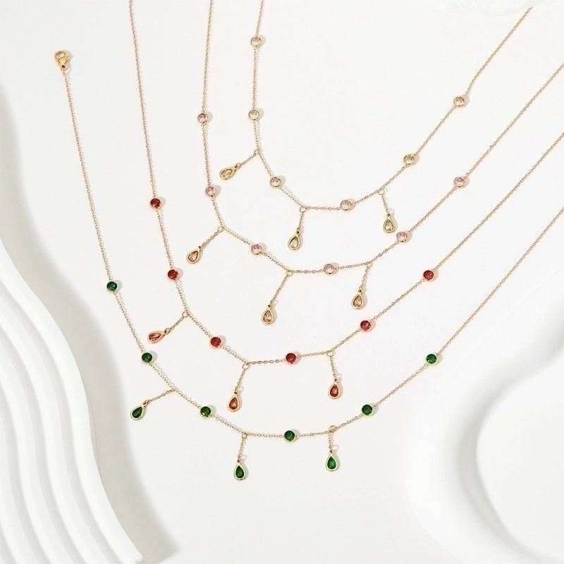 Fashion Water Droplets 304 Stainless Steel Zircon White Gold Plated Gold Plated Inlay Stainless Steel Jewelry Sets