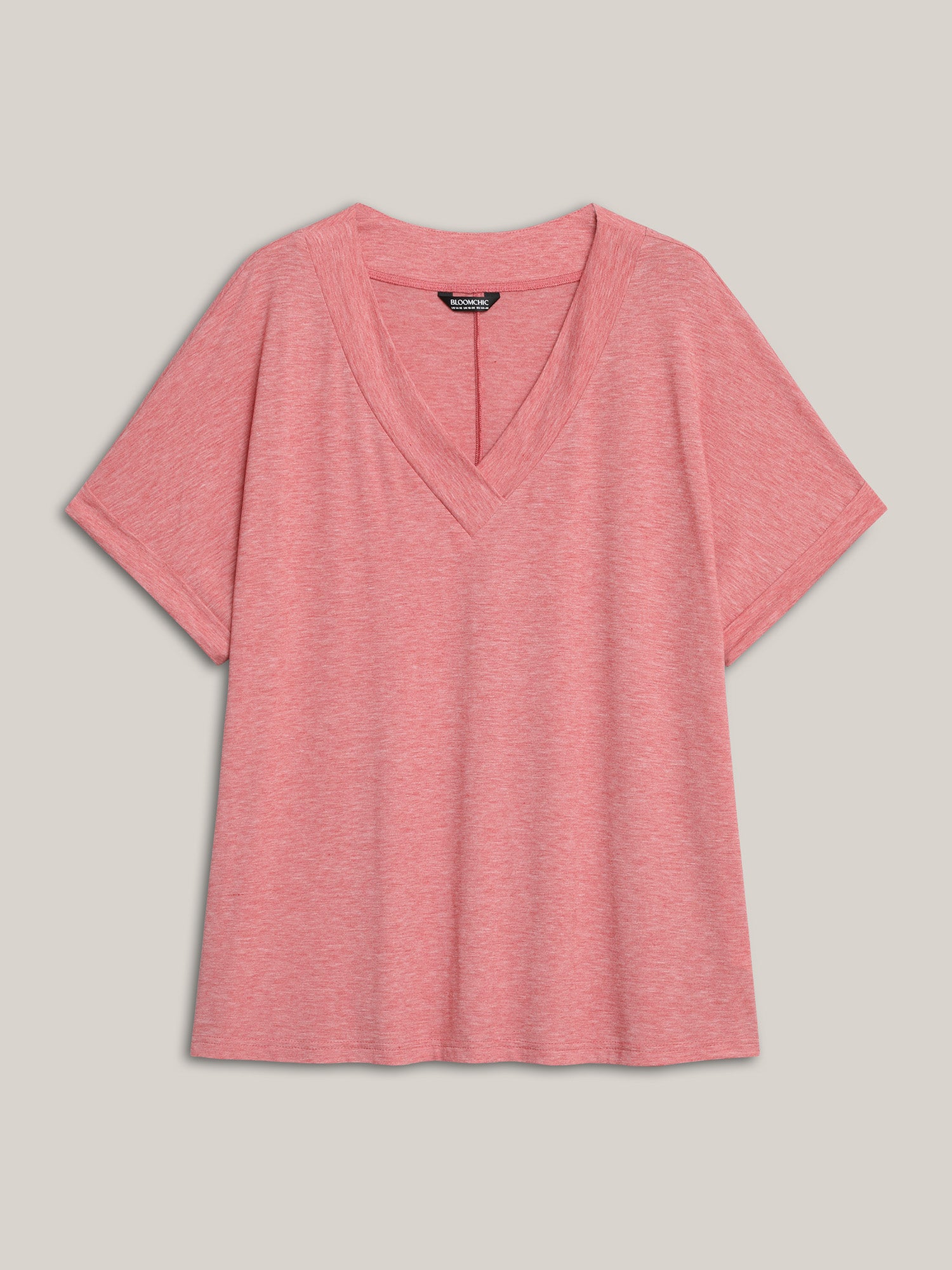 Stretchy Heathered V-Neck Solid T-Shirt