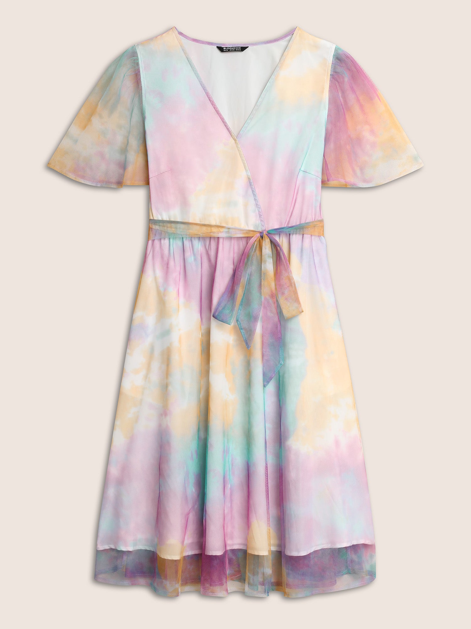 Tie Dye Wrap Belted Midi Dress