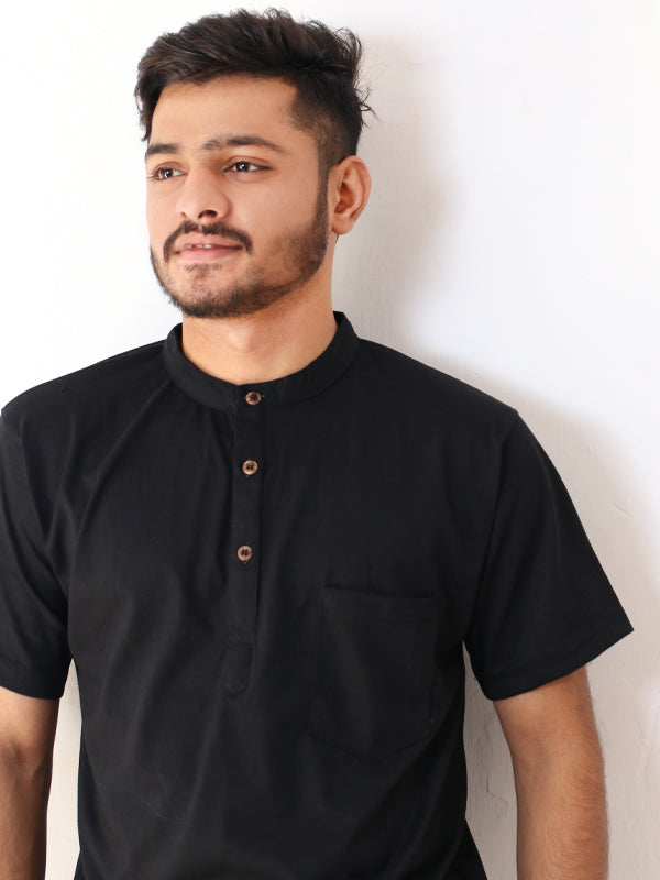 Men's Half Button T-Shirt Black