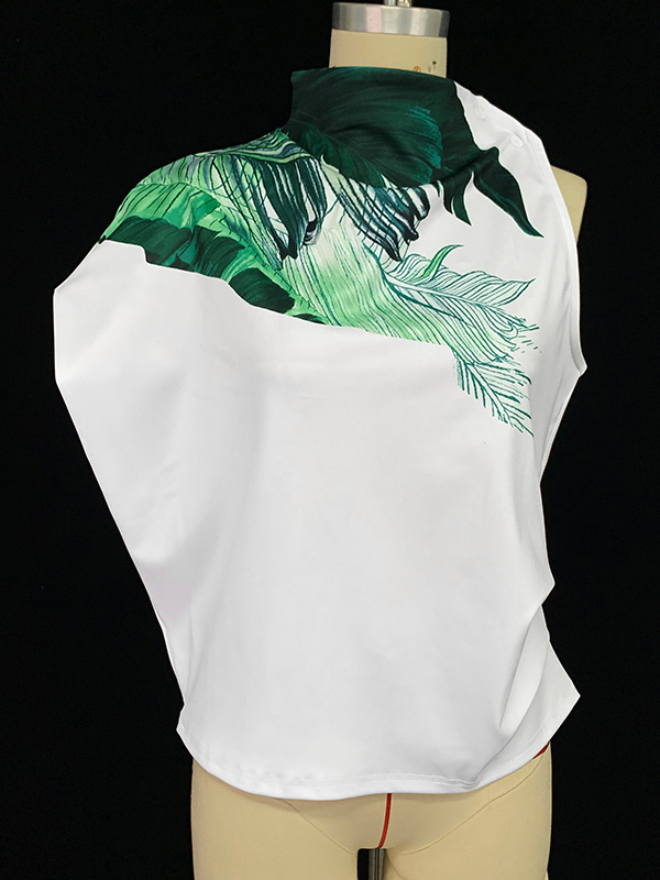 Loose Sleeveless Printed Mock Neck Vest Top