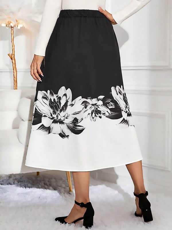 A-Line Loose Elasticity Flower Print Skirts Bottoms