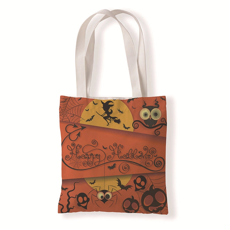 Halloween Women's Medium Canvas Pumpkin Letter Elegant Streetwear Square Open Canvas Bag