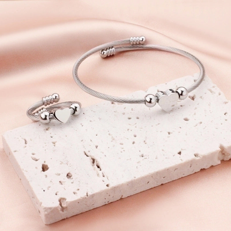 Fashion Heart Shape Titanium Steel Rings Bracelets