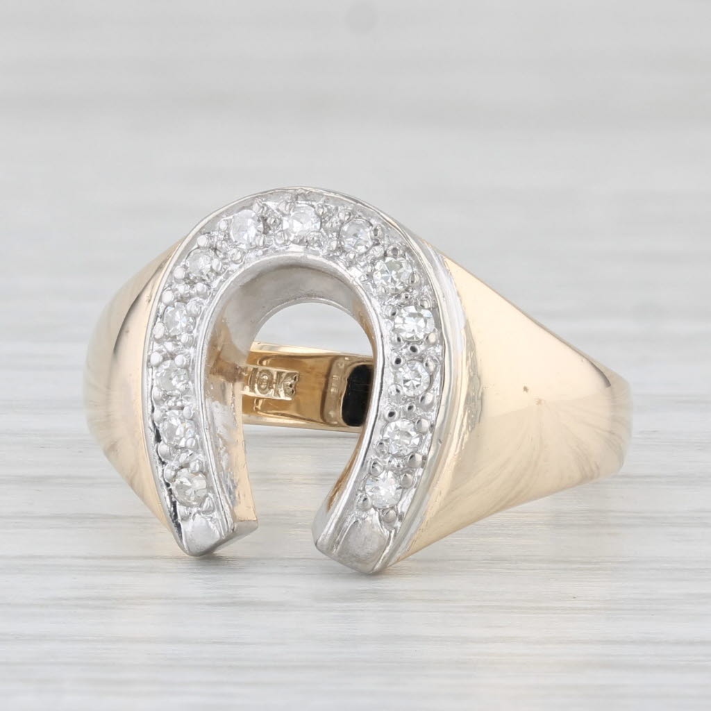 0.18ctw Diamond Horseshoe Ring 10k Yellow Gold Size 8.25 Luck Western