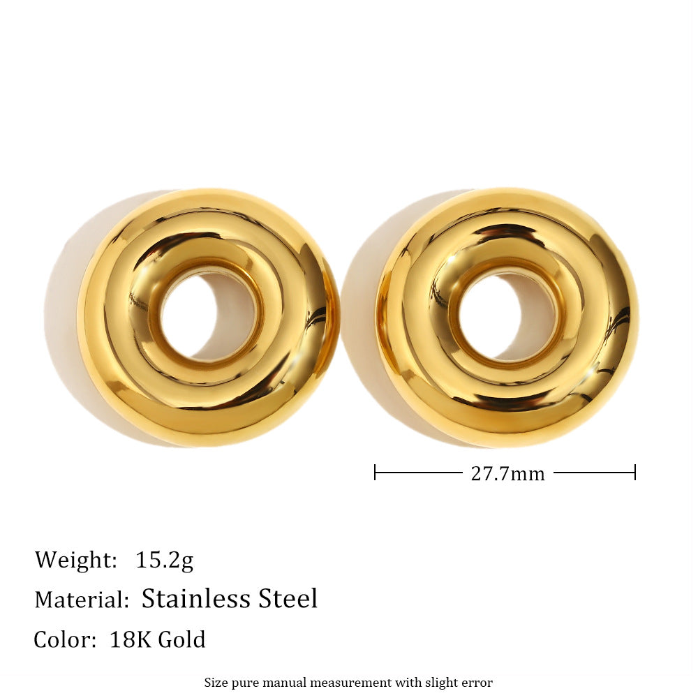 Vintage Stainless Steel 18K Gold Plated O-Shaped Hollow Pumpkin Trapezoidal Pearl Bow Earrings For Women