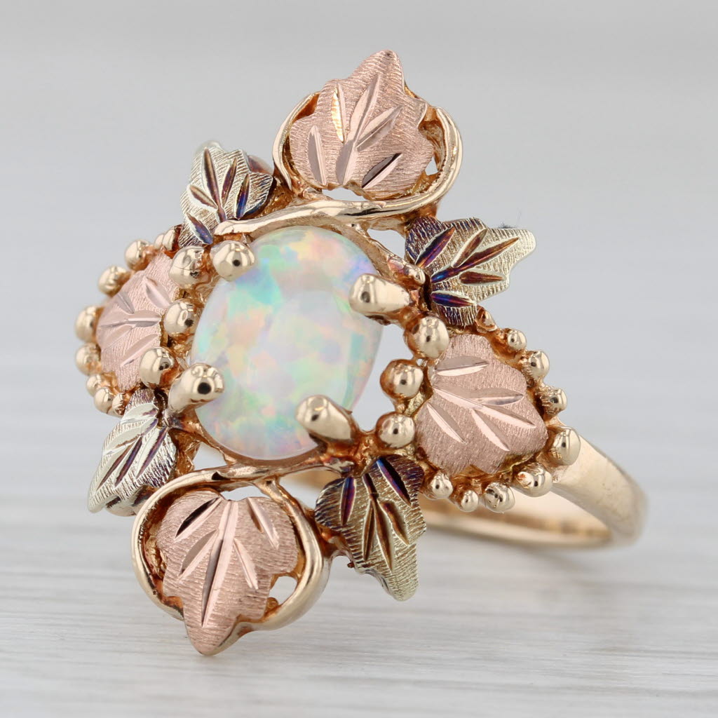 Lab Created Opal Flower Ring 10k Size 7.75 Black Hills Gold TRJ