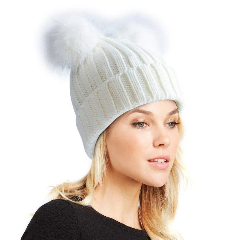 New Wool Hat Ladies Parent-child Detachable Double Fur Ball Fur Ear Protection Warm Knitted Hat