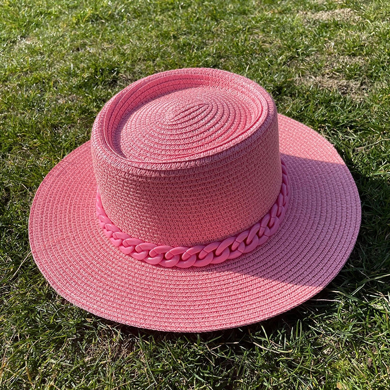 Women's Minimalist Solid Color Chain Flat Eaves Sun Hat