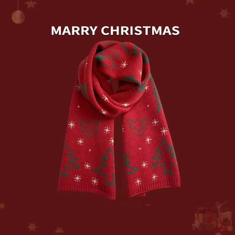 Women's Casual Cute Christmas Tree Santa Claus Snowman Imitation Cashmere Scarf