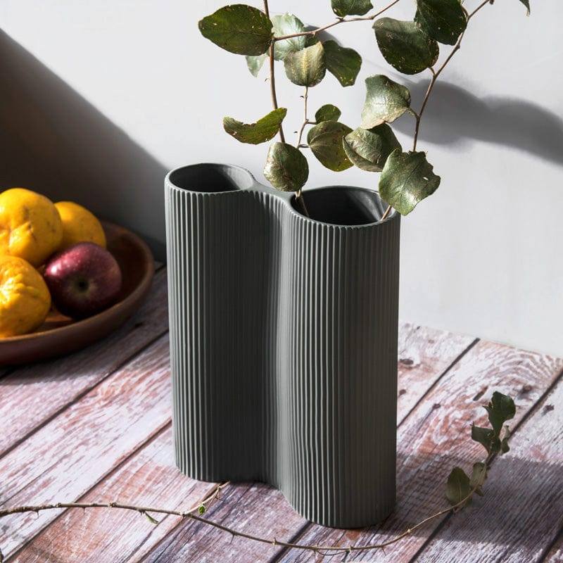 Ribbed Duo Vase - Grey