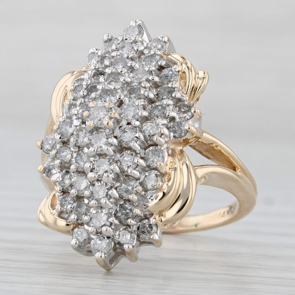2ctw Diamond Cluster Cocktail Ring 14k Yellow Gold Size 8