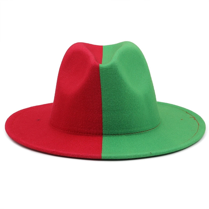 Yin And Yang Color Matching Woolen Felt Hat Autumn And Winter Party Fashion Flat-brimmed Jazz Hat