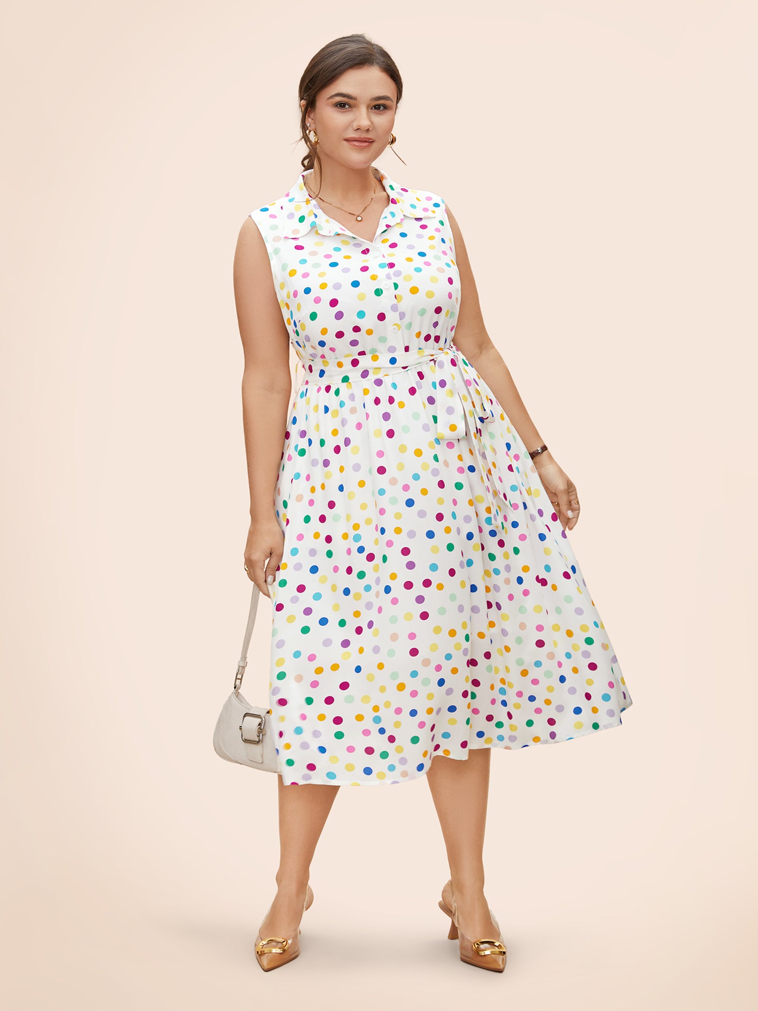 Polka Dot Front Tie Midi Shirt Dress