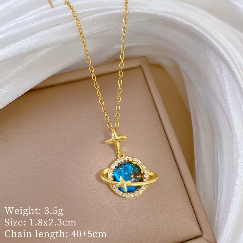 Starry Sky Stars Moon Full Diamond Gorgeous Full Diamond Necklace Female Versatile Clavicle Chain Titanium Steel