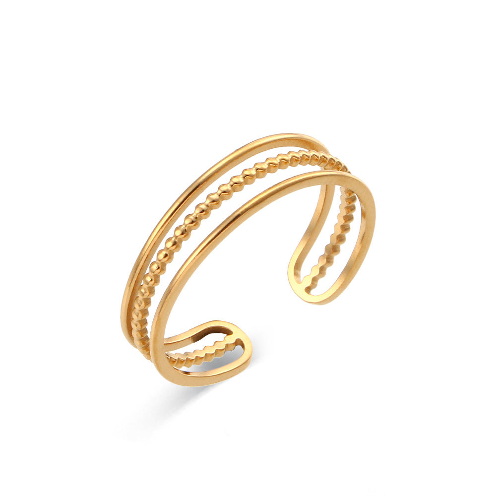Women Fashion Stripe Geometric Stainless Steel 18K Gold Plated Rings