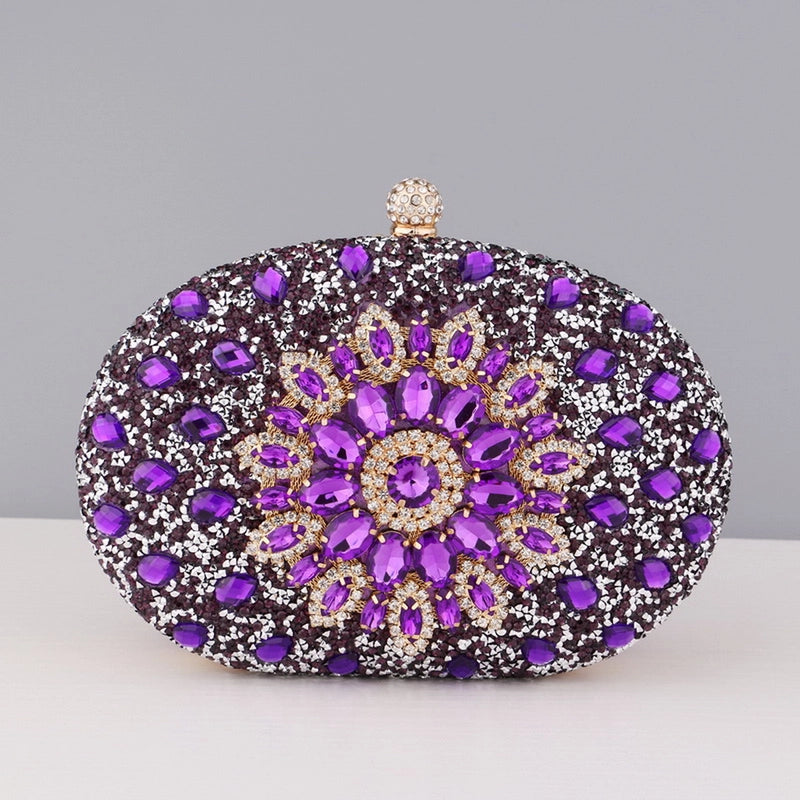 Red Green Blue Pu Leather Polyester Flower Rhinestone Oval Evening Bags