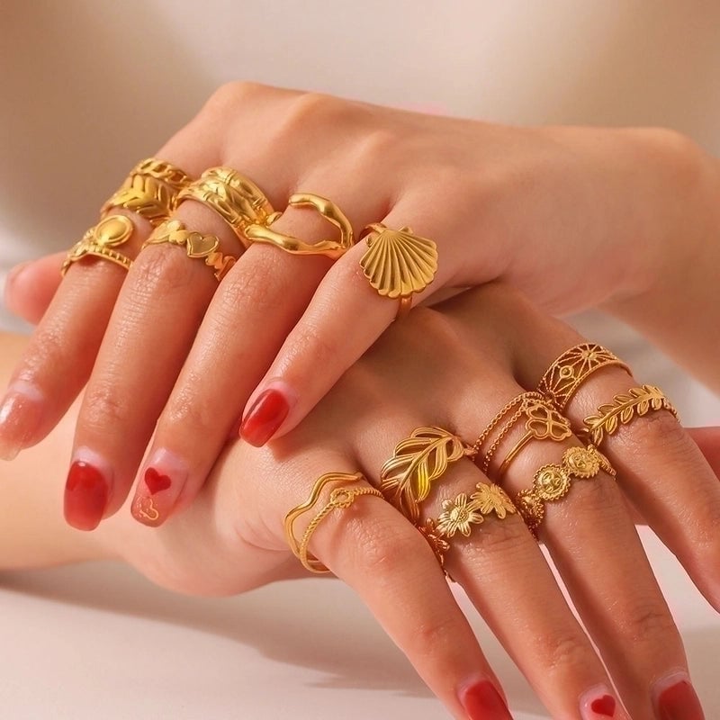 Stainless Steel 18K Gold Plated IG Style Basic Minimalist Plating Four Leaf Clover Heart Shape Flower Open Rings