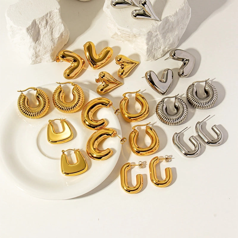 1 Pair Minimalist Classic Style U Shape Heart Shape Plating 316L Stainless Steel  Ear Studs