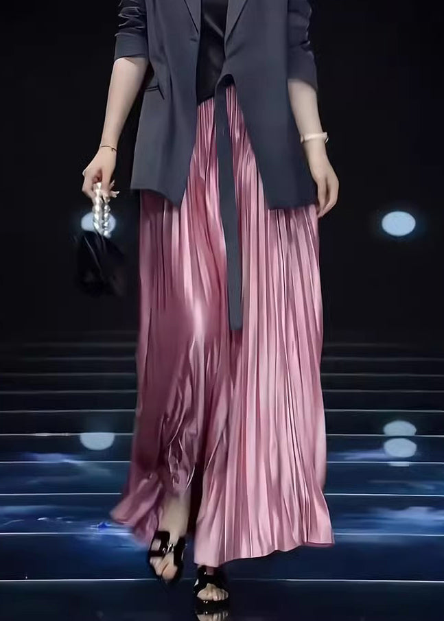 Loose Pink Wrinkled Solid Cotton Skirts Spring