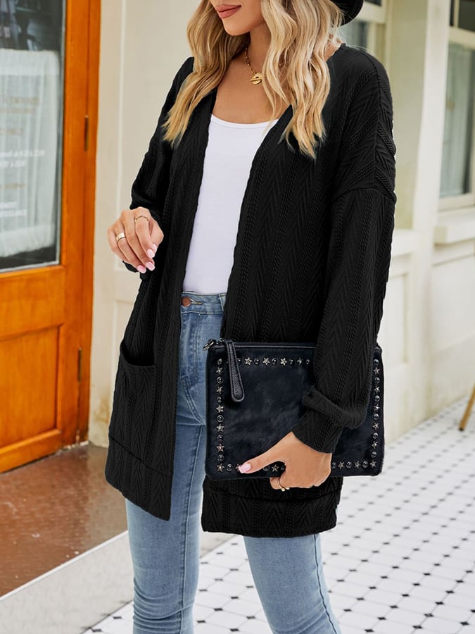 Solid Color Pocket Cardigan Midi Cardigan