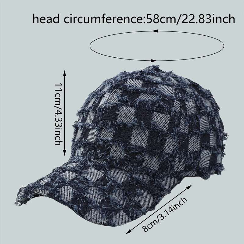 Women's Casual Vintage Style Commute Checkerboard Raw Hem Curved Eaves Baseball Cap